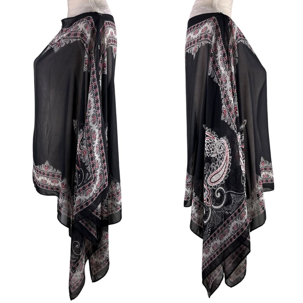 J Jill Poncho Two Way Semi Sheer Chiffon Multicolor Black Boho OS - Picture 8 of 16